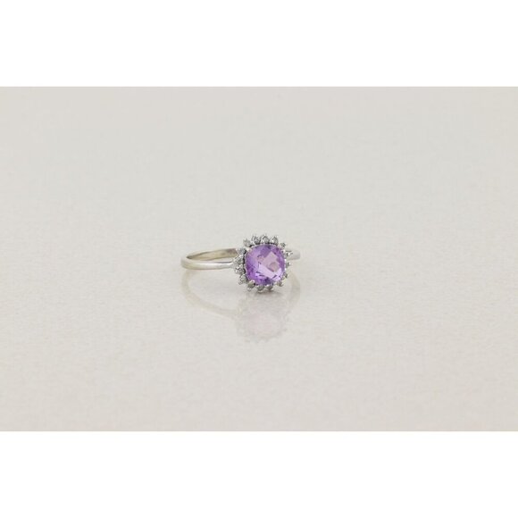 10k White Gold Natural Amethyst and Diamond Ring Size 9 - Picture 4 of 8